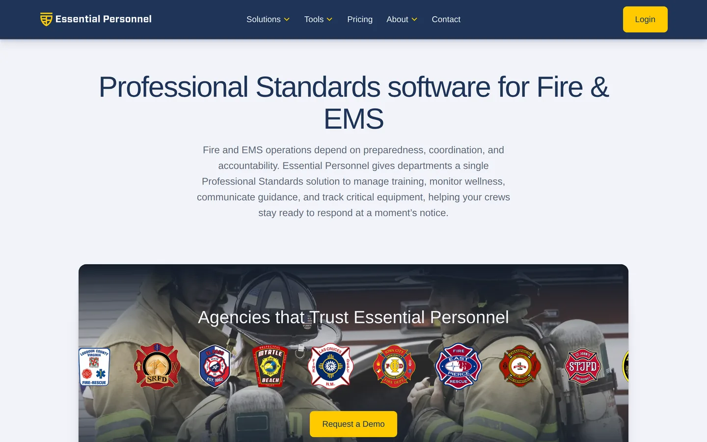 Essential Personnel fire and EMS page - professional standards software for fire departments