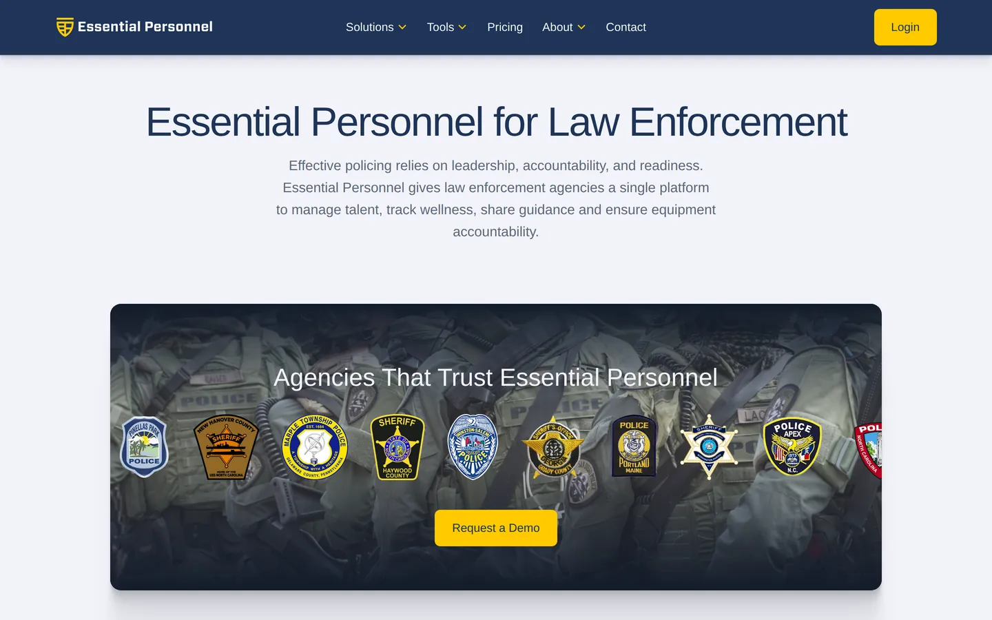 Essential Personnel law enforcement page - professional standards software for police departments