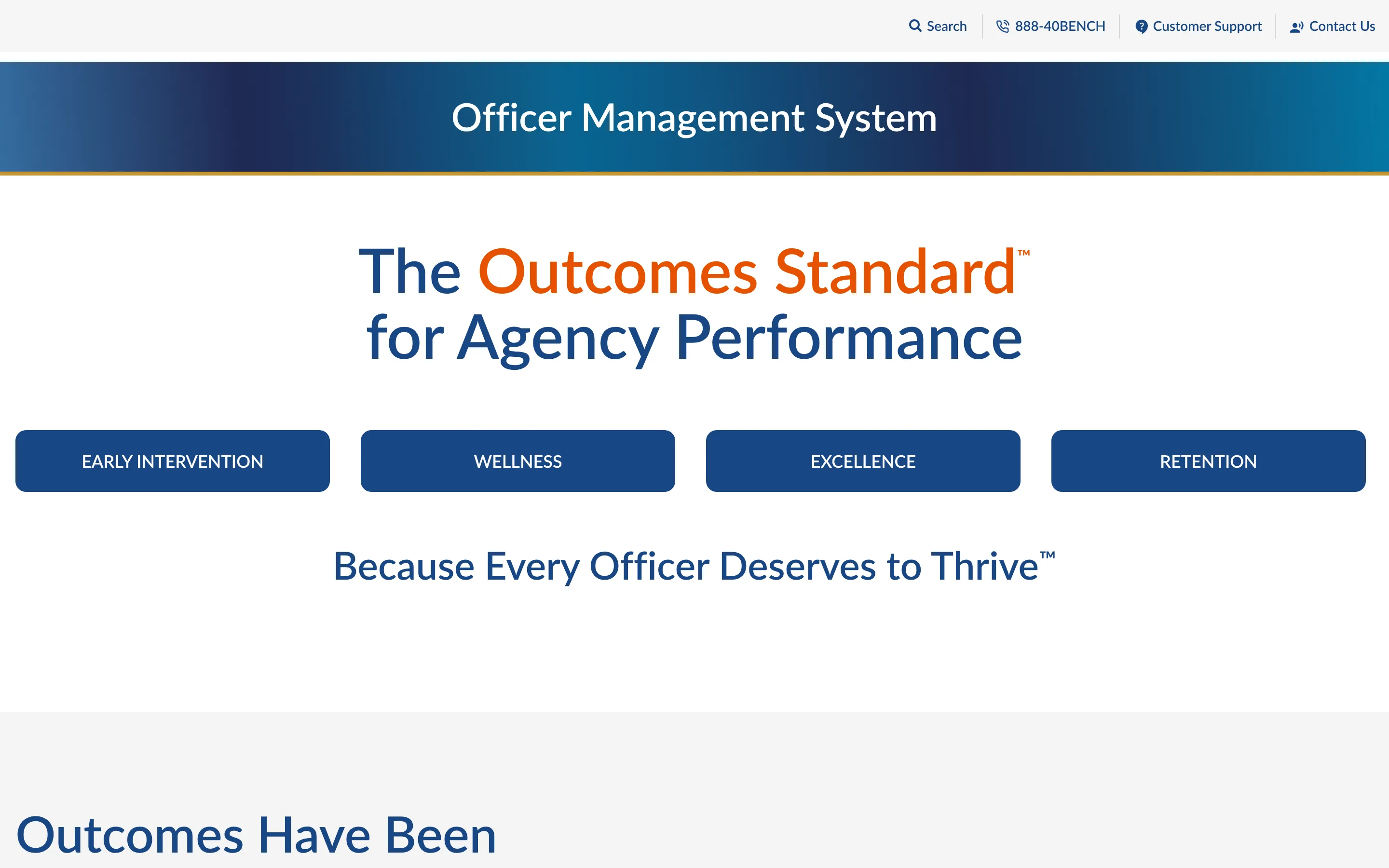 Benchmark Analytics homepage - officer management system for early intervention, wellness, excellence and retention