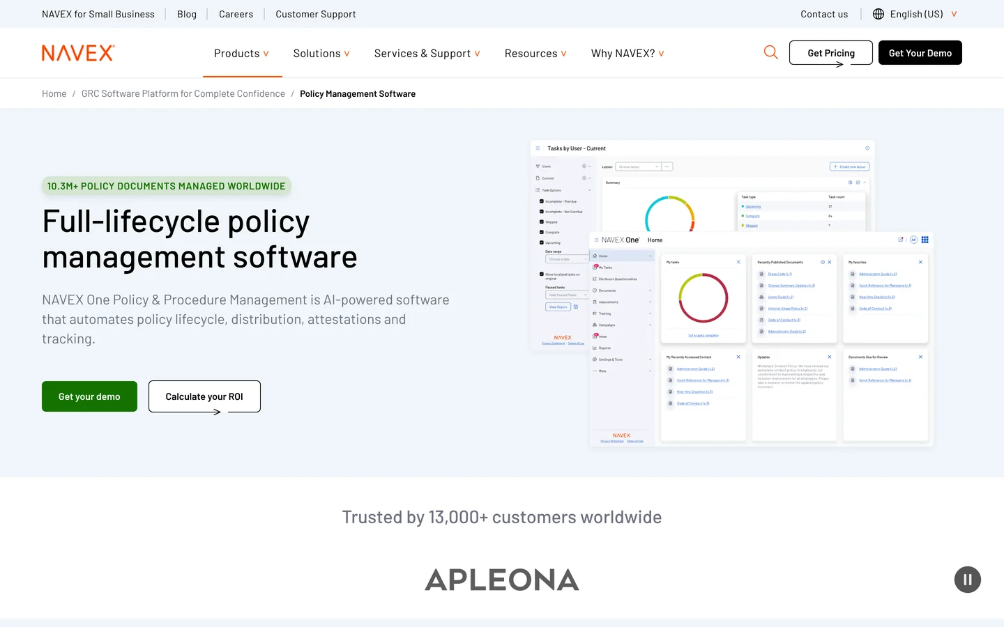 NAVEX policy and procedure management page - PowerDMS and Lexipol alternatives for fire and EMS