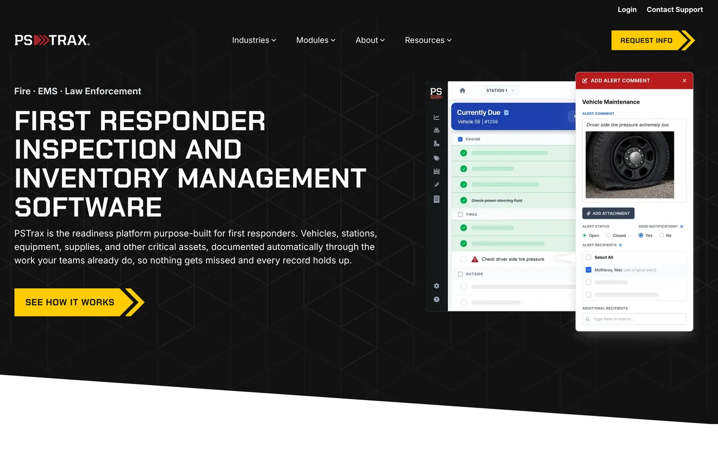 PSTrax homepage - fire department readiness management software