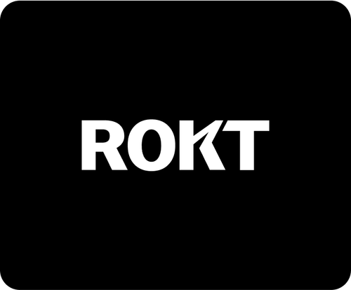 ROKT brand logo in bold white letters on a black background.