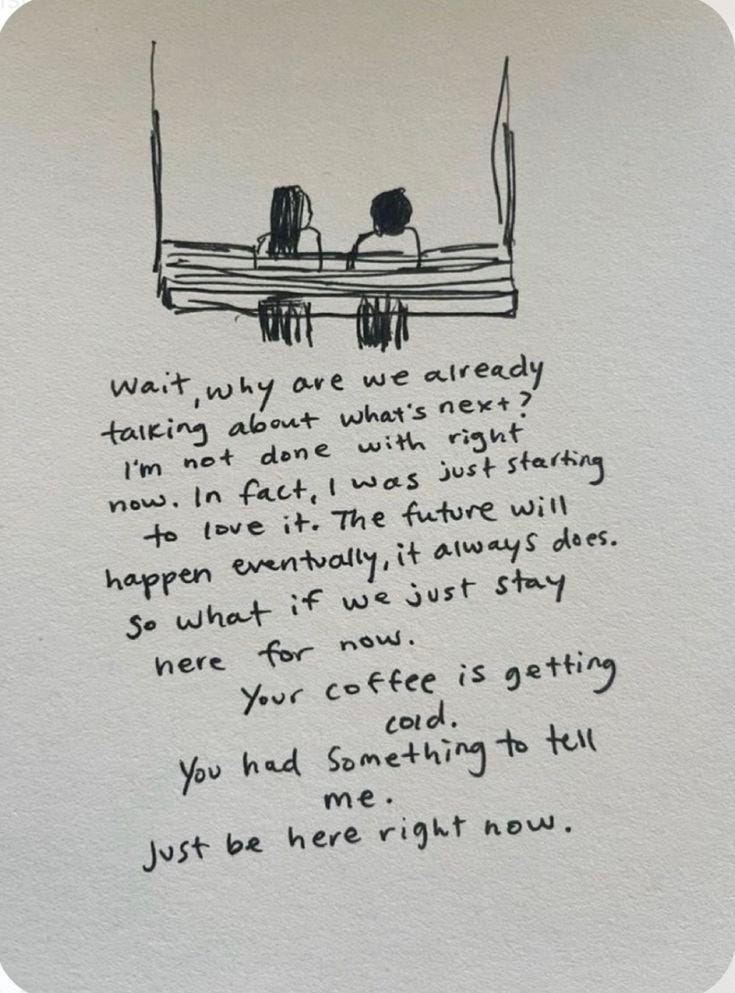This may contain: an ink drawing of two people sitting in a boat with the words, we're very