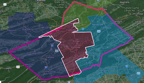 Map outlining the 123rd District in Schuylkill County