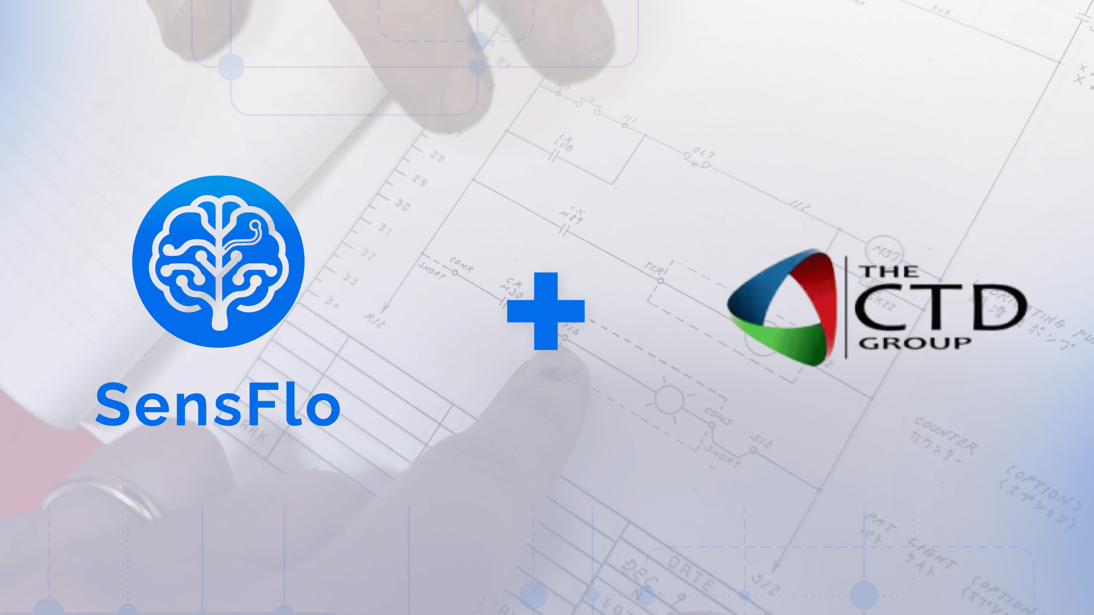 SensFlo and The CTD Group logos over an engineering drawing, highlighting 41.1% greater reporting accuracy and a 119% increase in ROI.