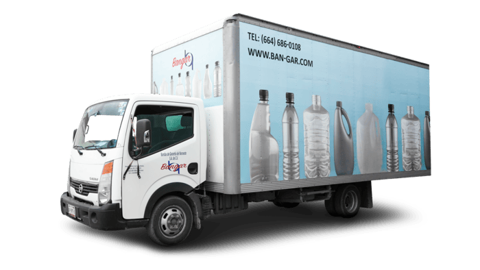 PolyPlastic delivery truck featuring plastic bottle and container packaging graphics on the cargo box.