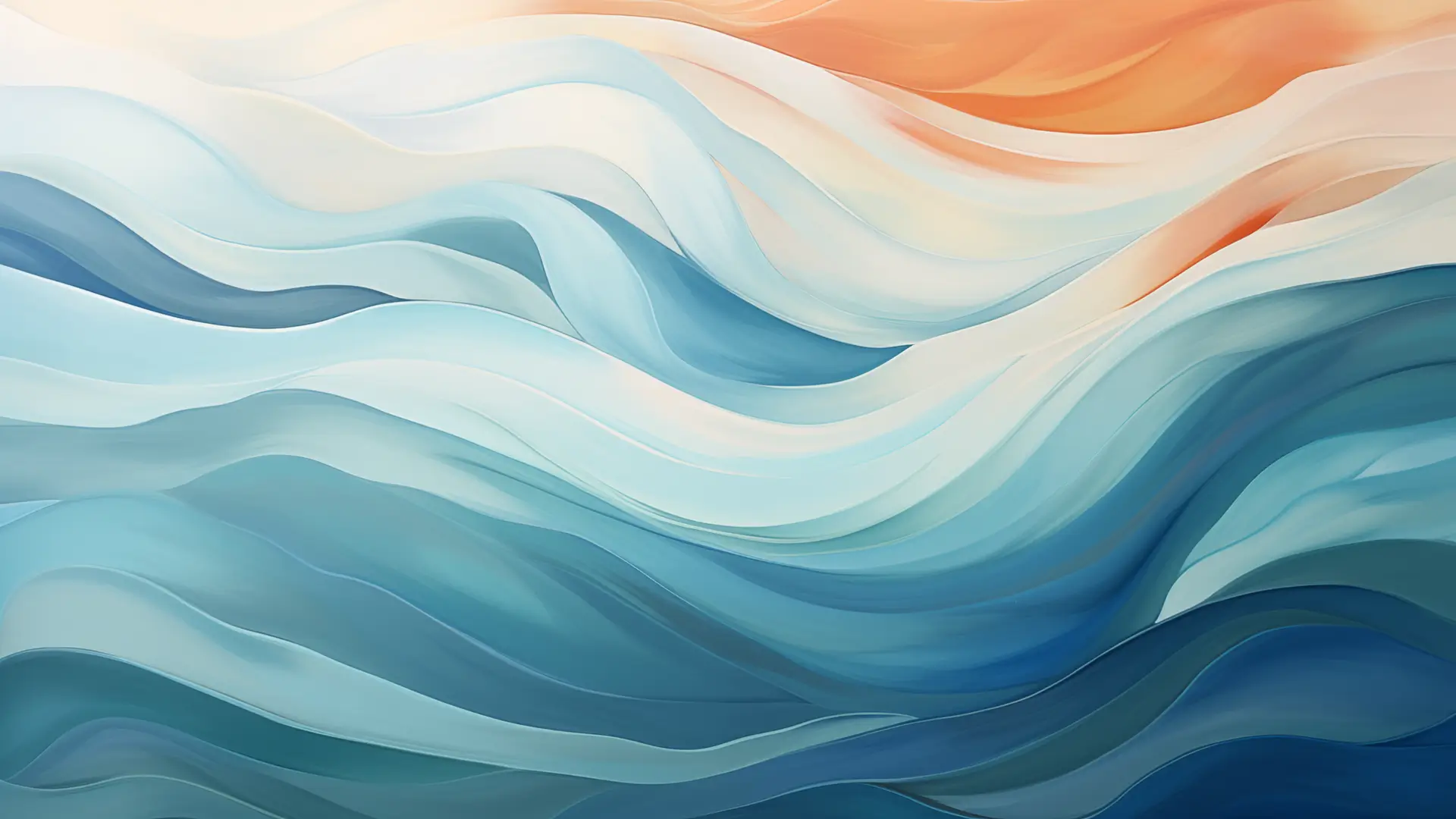 Blue, cream and orange undulating waves, abstract