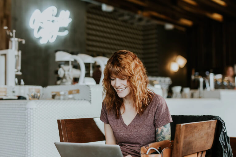 Woman working on a laptop