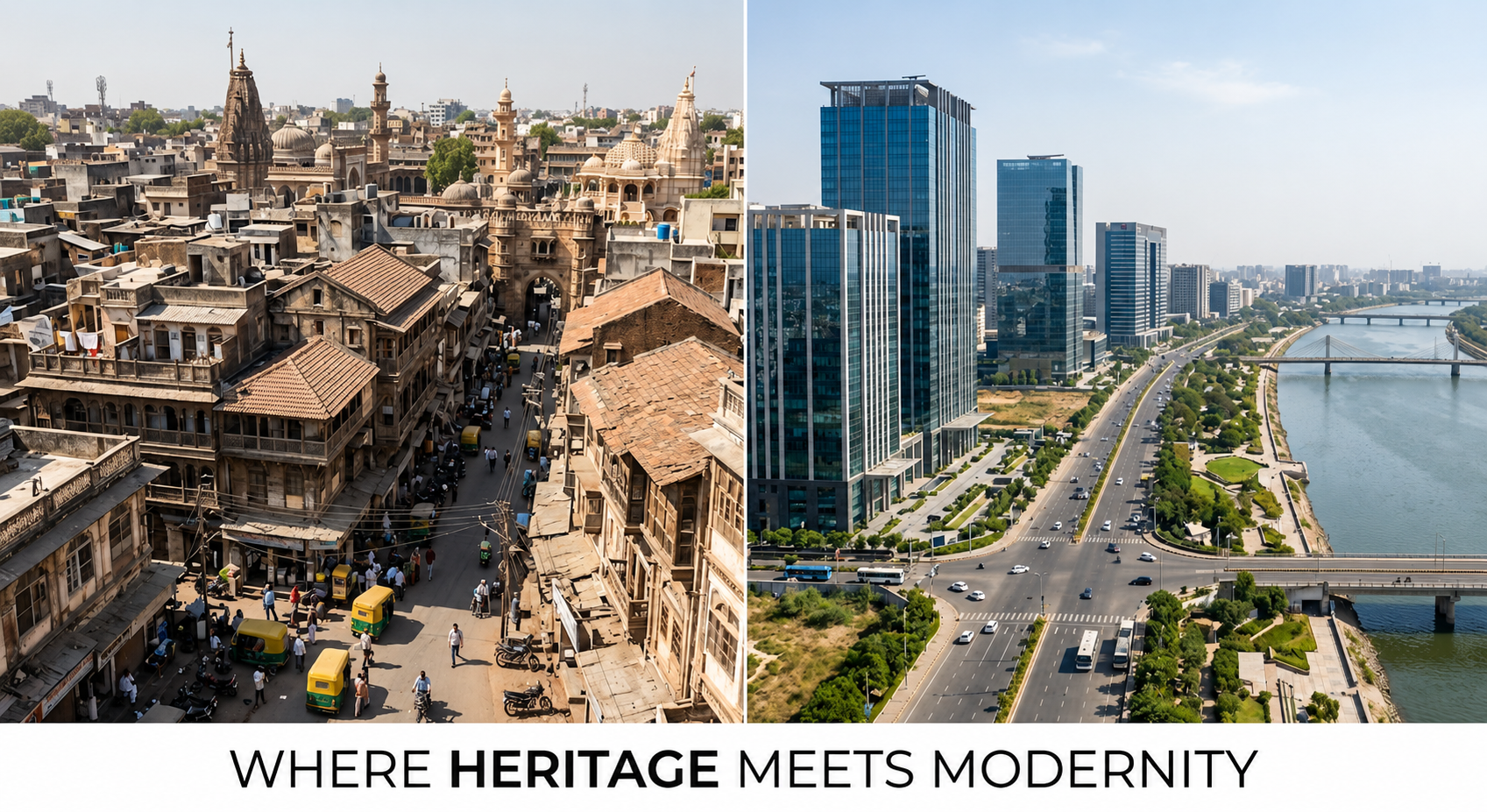 Ahmedabad old city heritage architecture and GIFT City modern skyline - why it matters ro do interior design course in Ahmedabad