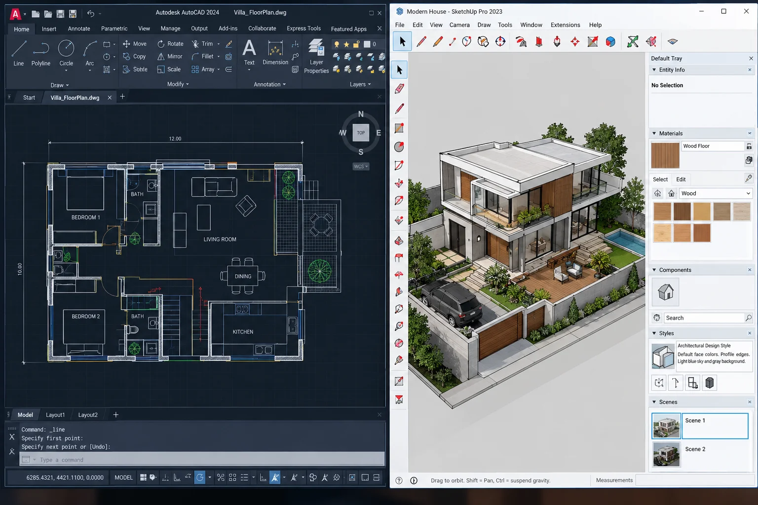 AutoCAD and SketchUp architectural design software