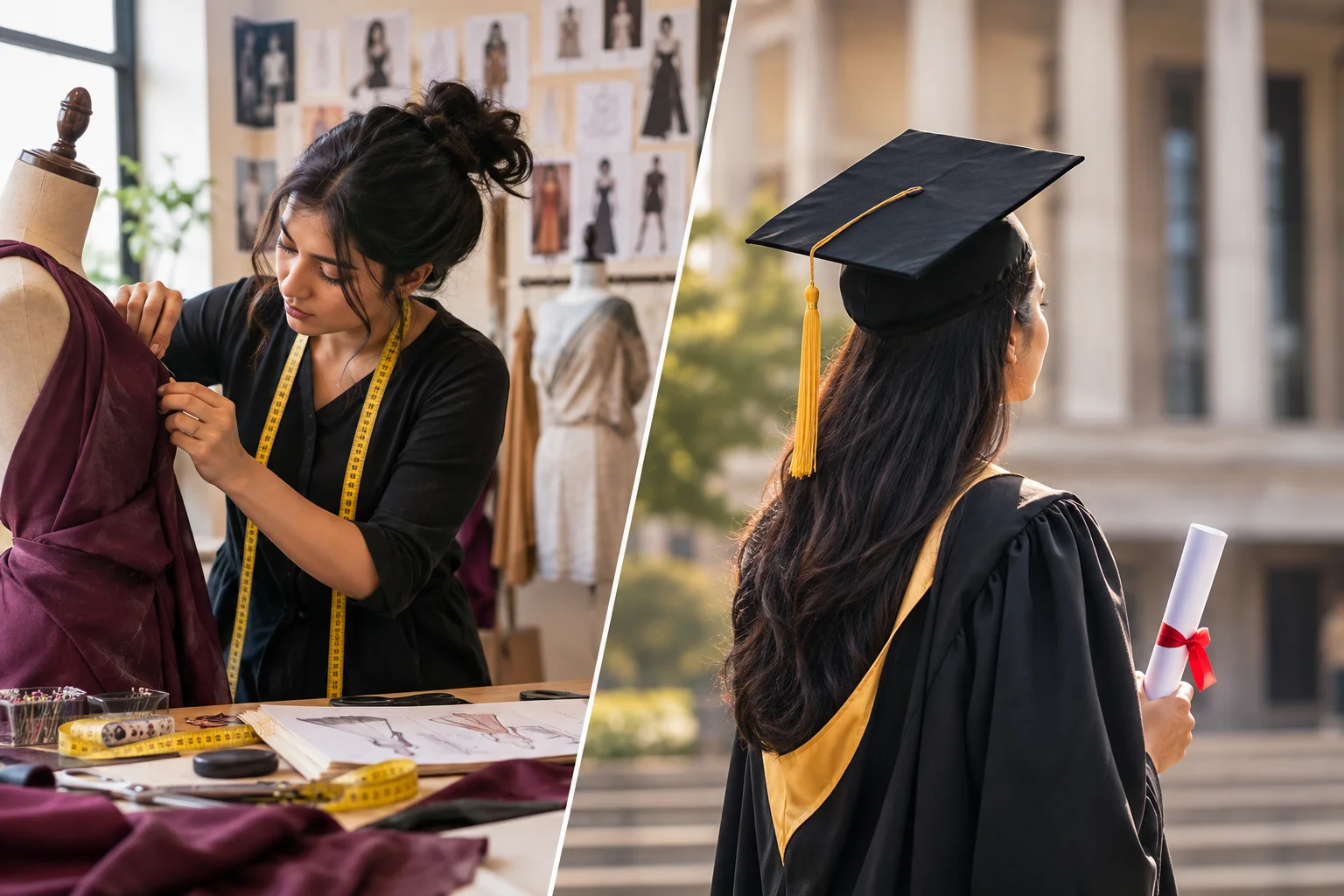 Fashion design student comparing course and degree options