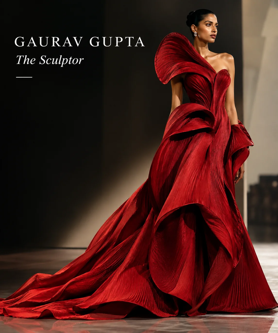 Gaurav Gupta architectural and sculptural couture gown showcasing futuristic draping on the Paris Haute Couture runway