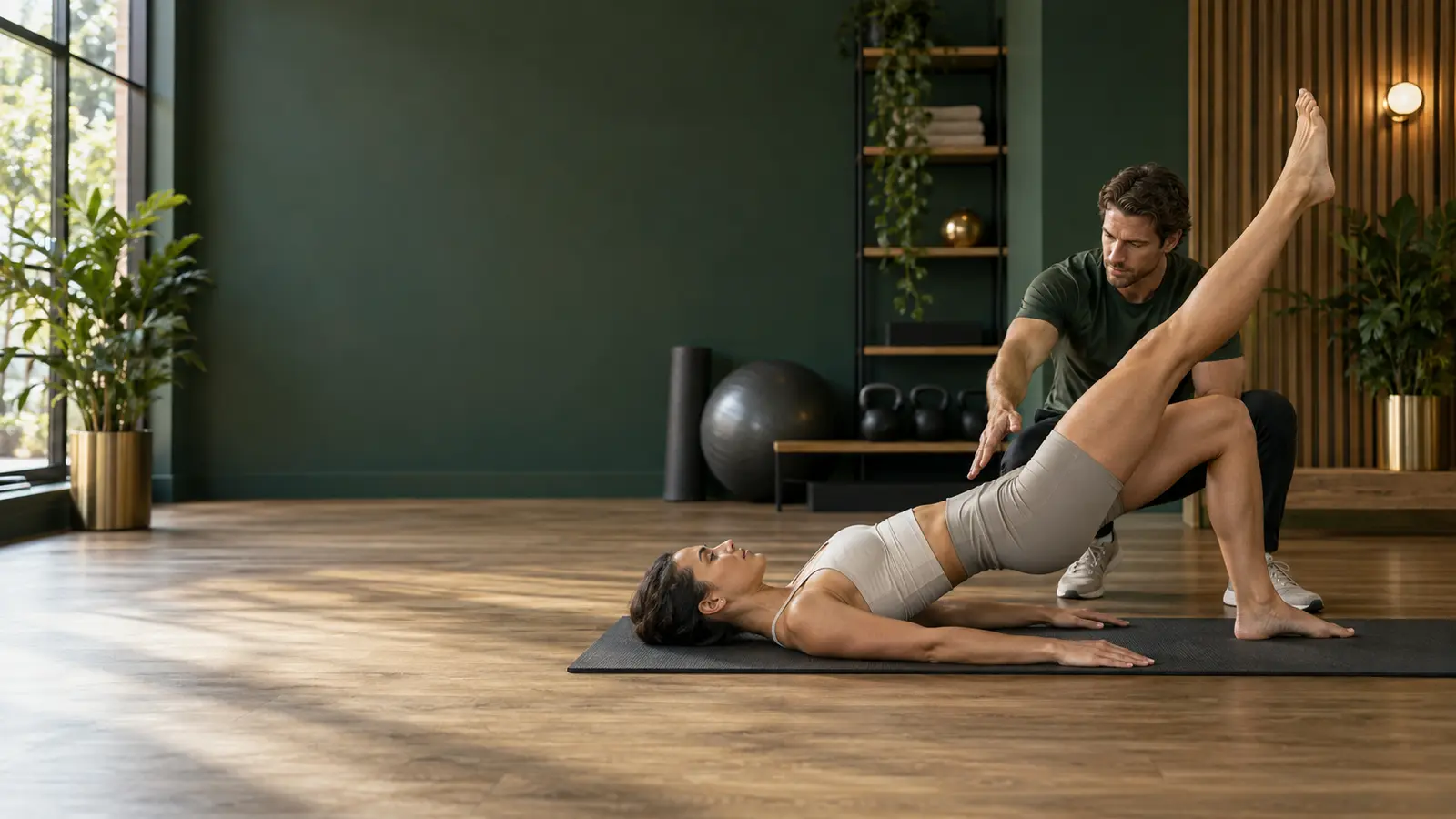 Athlete doing a guided hamstring recovery exercise at Transcending Health near UVA