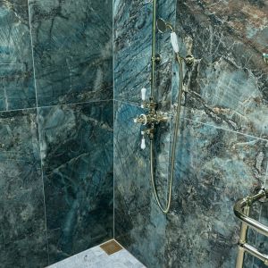 Wetroom Shower Area in Green and Gold