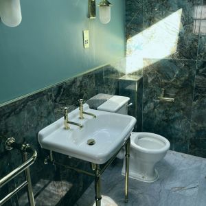 Wetroom Sink and Toilet in Green and Gold