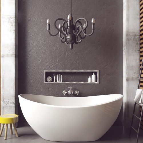 Luxury Grey Bathroom with Freestanding Curved Bath