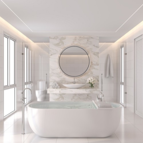 Luxury White Bathroom with Freestanding Bath