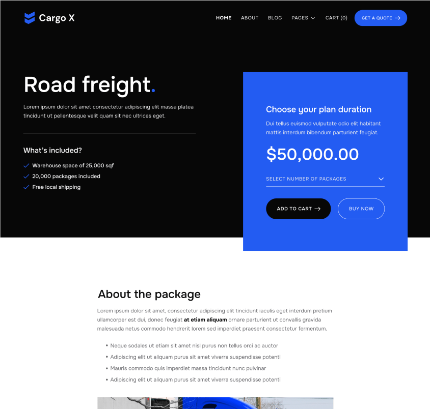 Single Package - Cargo X Webflow Template