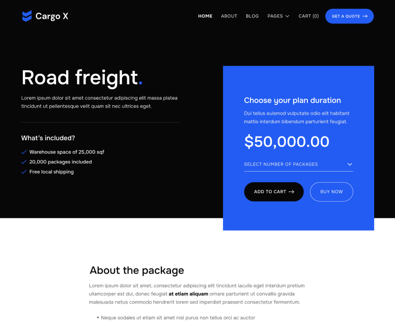 Single Package Page - Cargo X Webflow Template