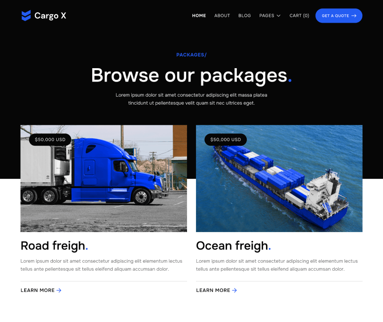 Packages Page - Cargo X Webflow Template