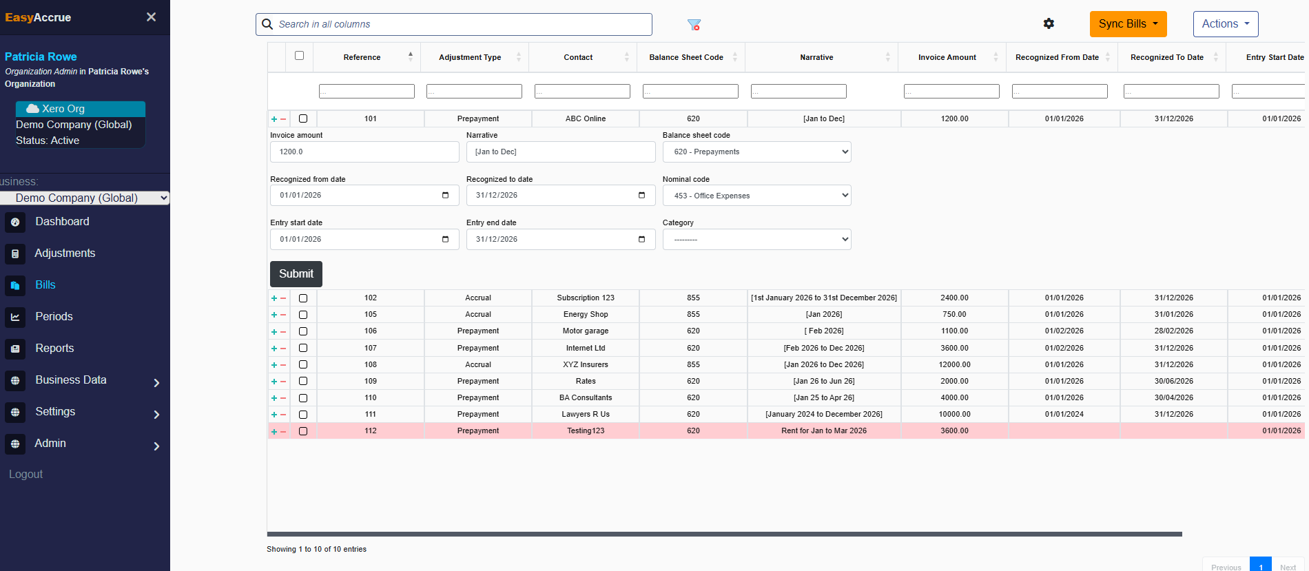 Our new Sync Xero Bills feature