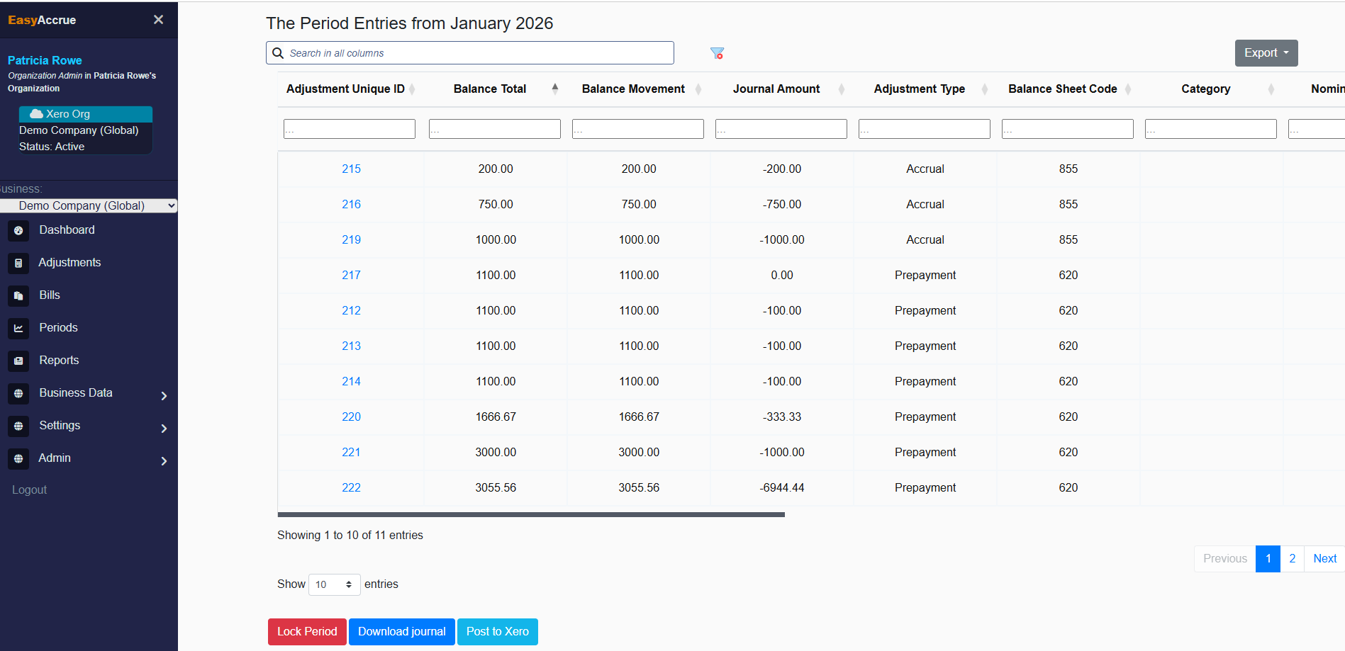 Period locking in EasyAccrue