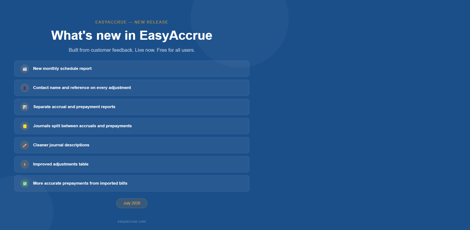 What's new in EasyAccrue July 2026