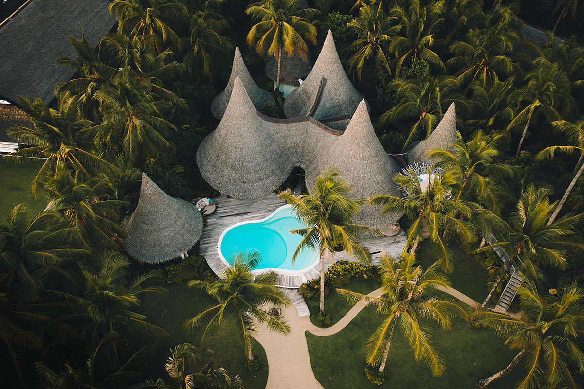 resort huts with pool side