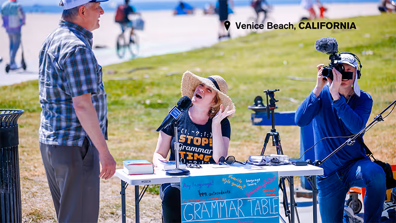 Ellen Jovin at the Grammar Table at Venice Beach, CA