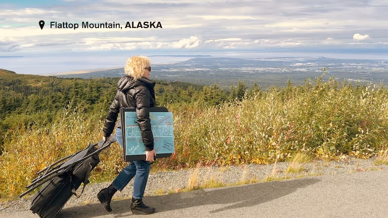 Ellen Jovin walking with the Grammar Table at Flattop Mountain, Alaska
