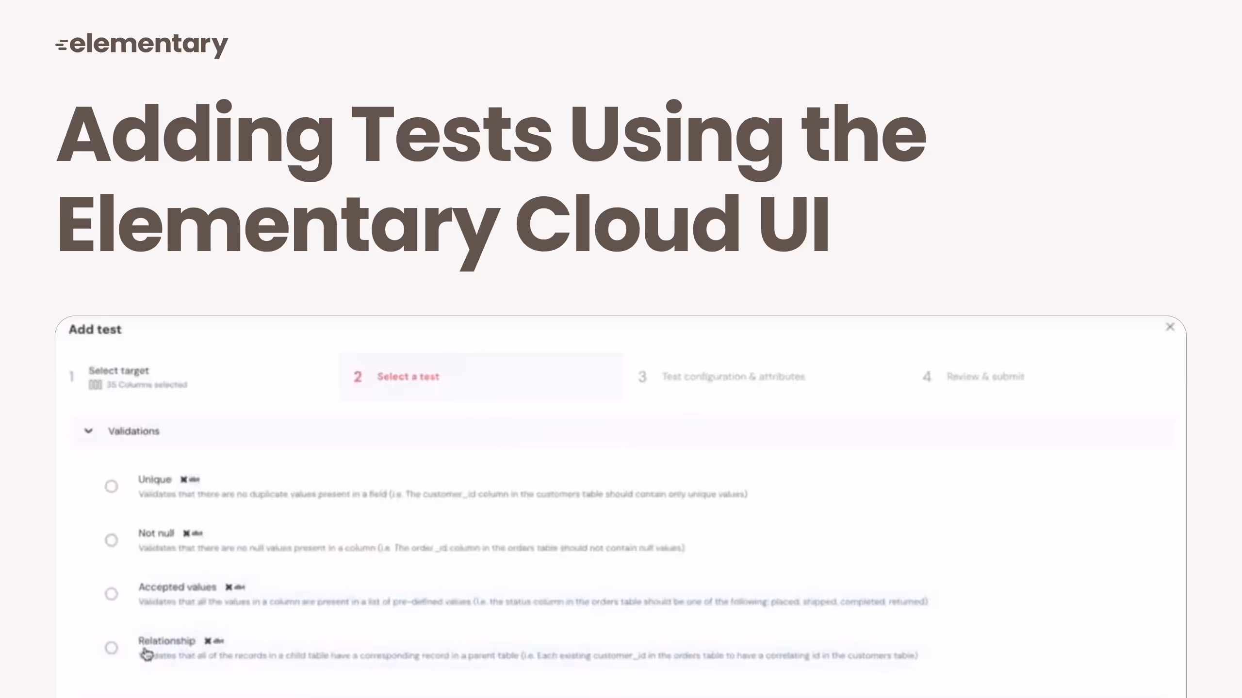 Adding Tests Using the Elementary Cloud UI