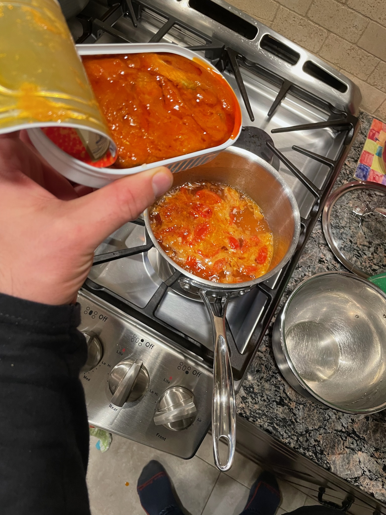 Tinned fish soup served hot