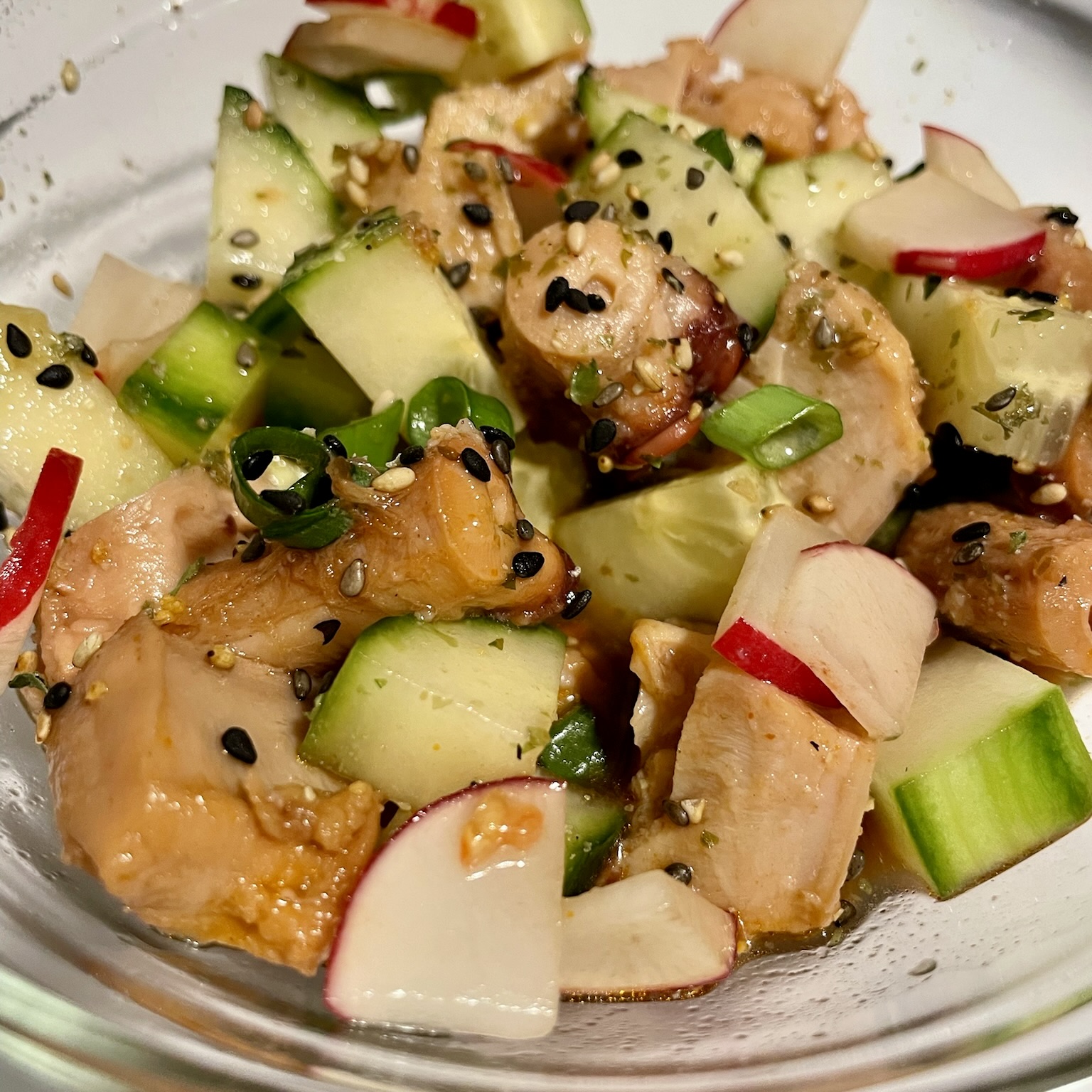 Octopus seafood salad with cucumber and sesame