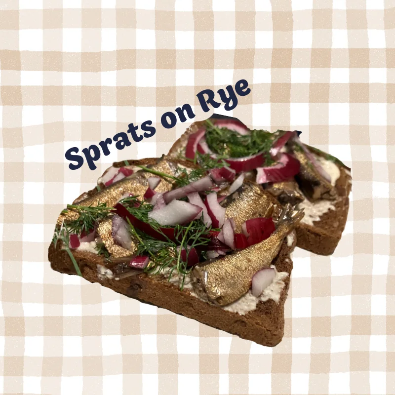 Latvian sprats on rye toast with horseradish cream