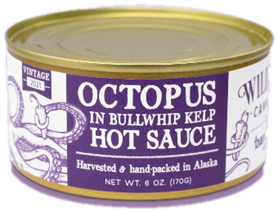 Wildfish Cannery octopus in bullwhip kelp hot sauce tin