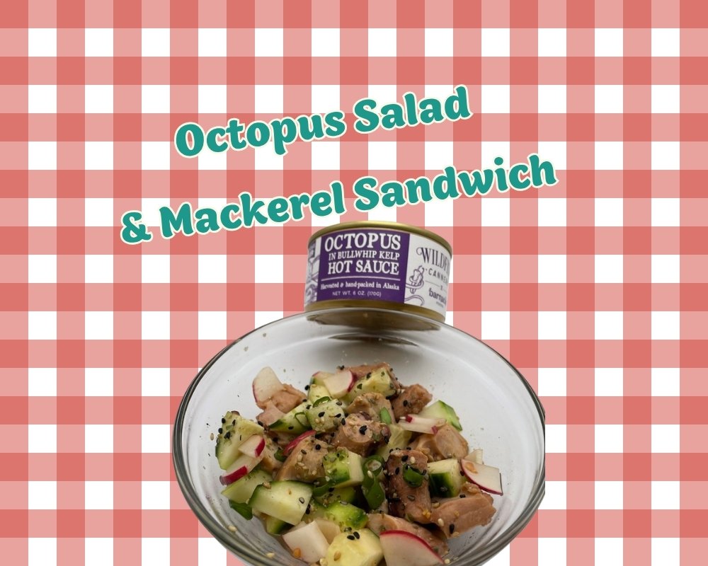 Octopus salad and mackerel sandwich