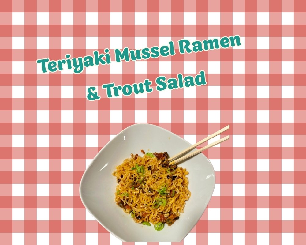 Teriyaki mussel ramen and smoked trout salad