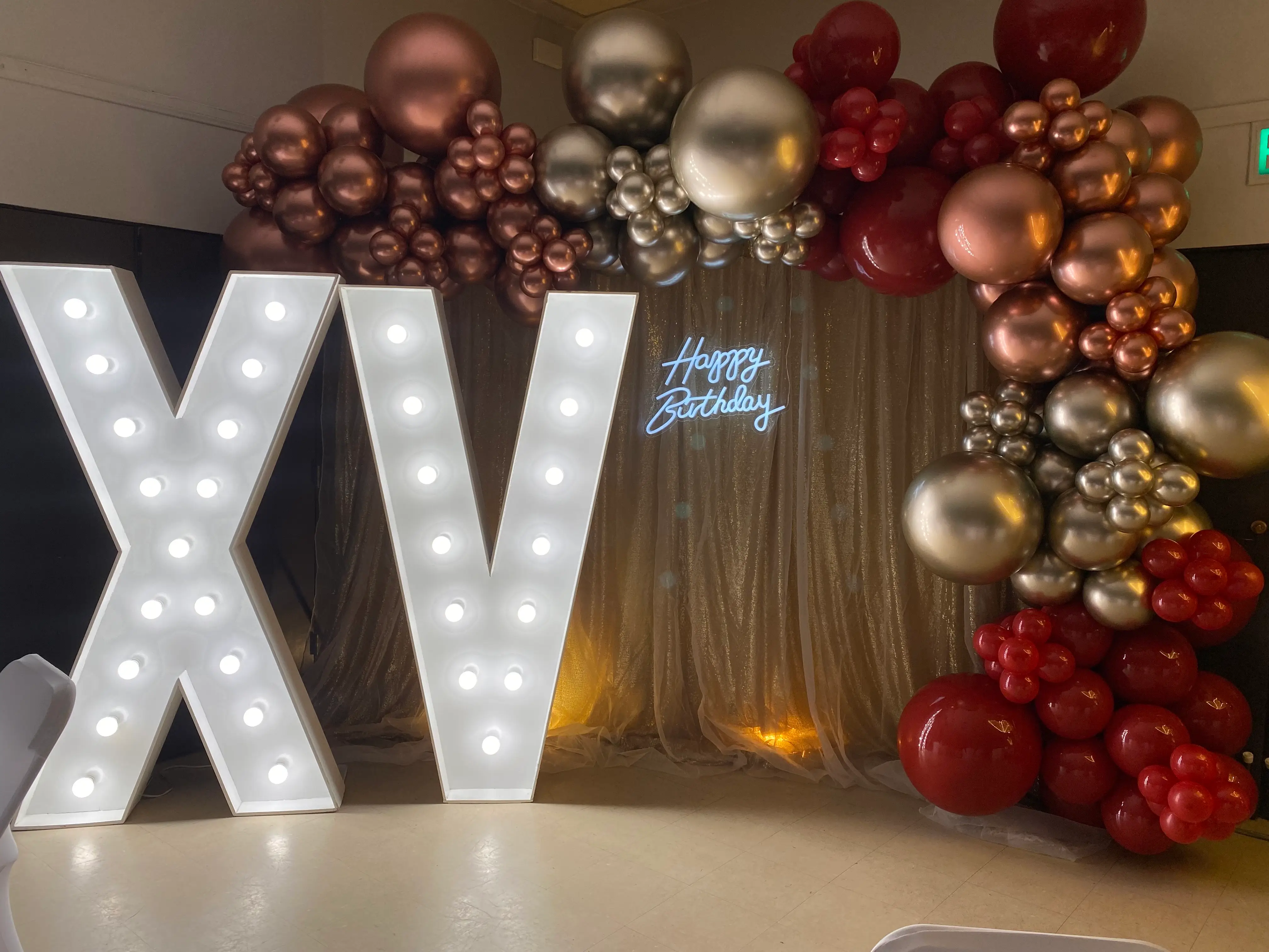 Quinceañera backdrop & balloon installation