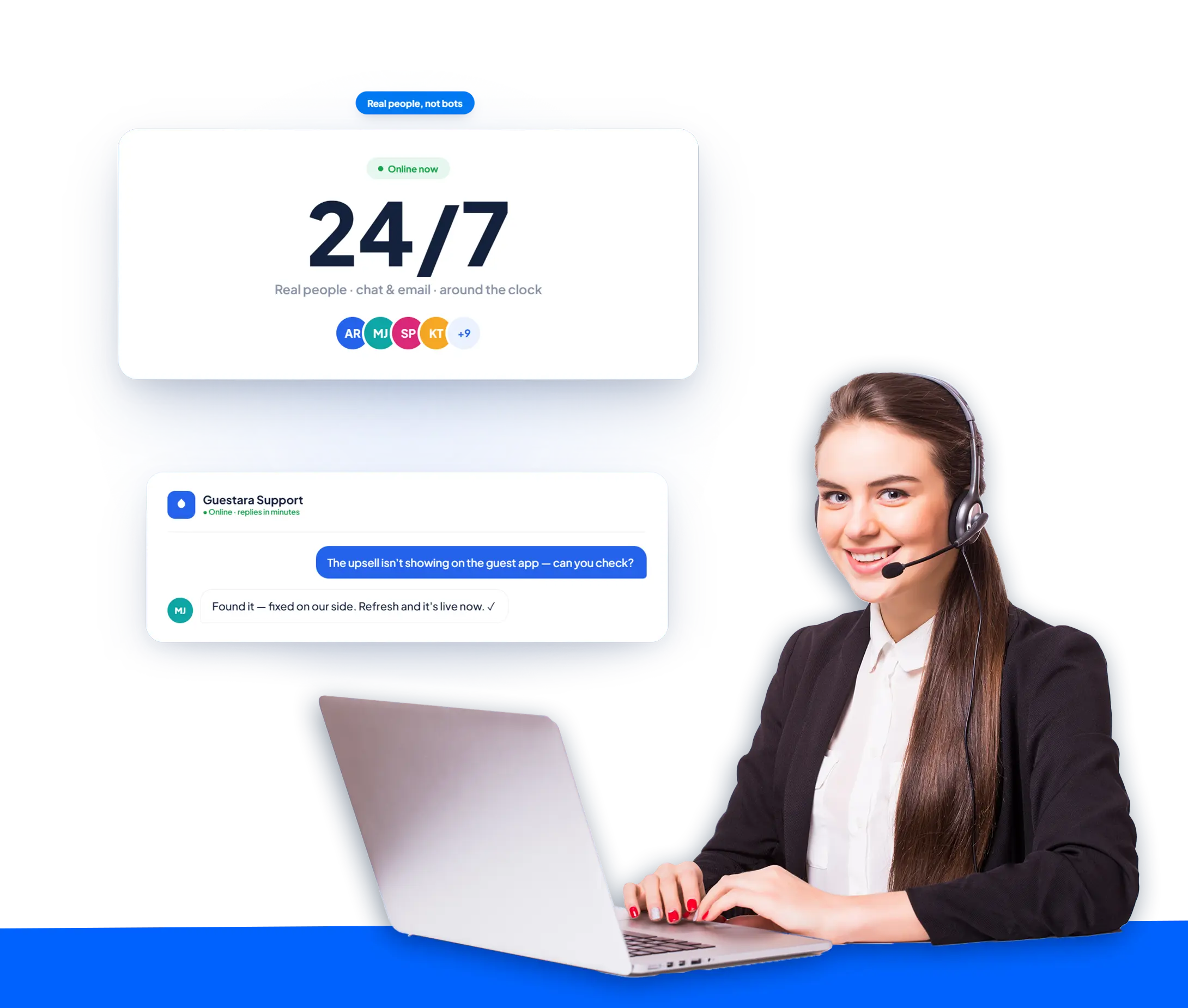  24/7 support by guestara A real team available every time something needs attention.