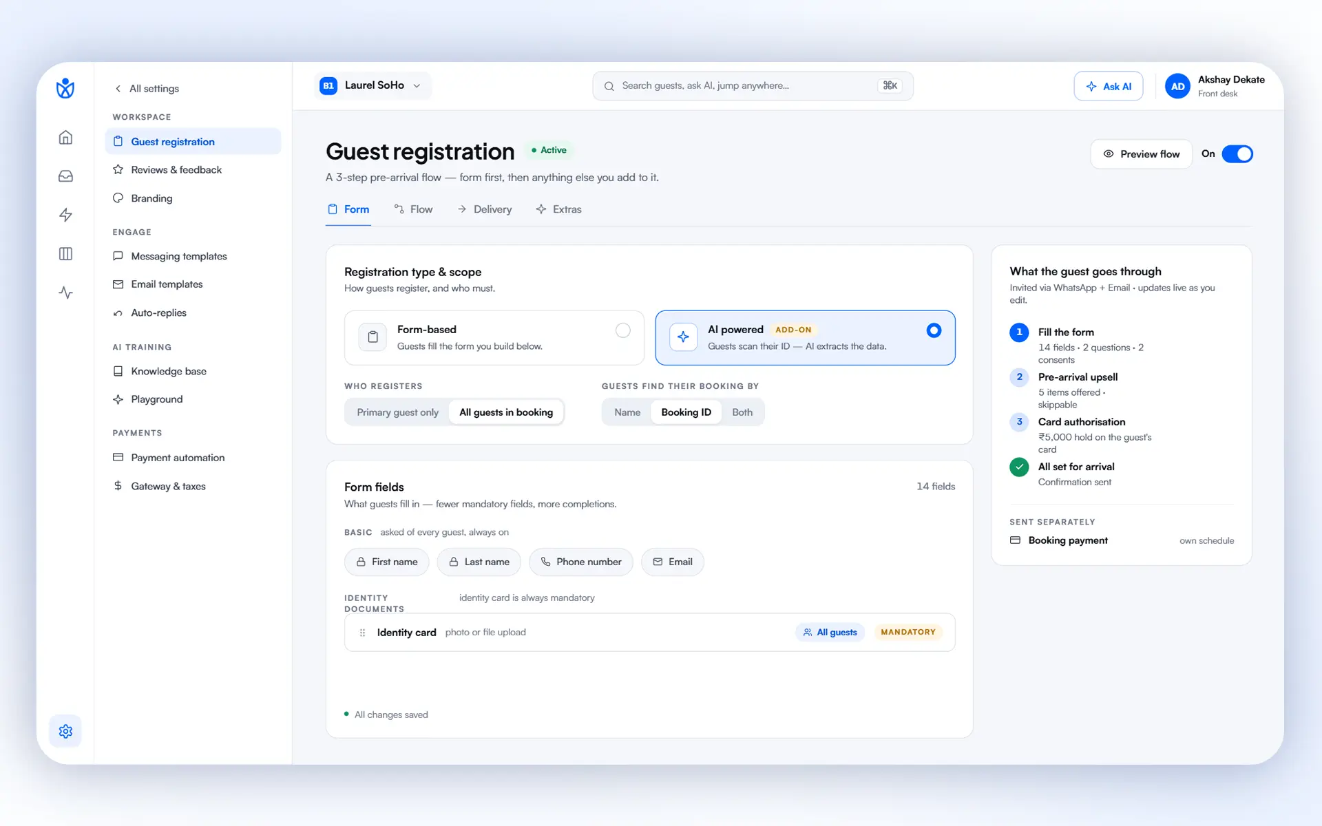Ai based Guest Registration Configuration in Guestara dashboard
