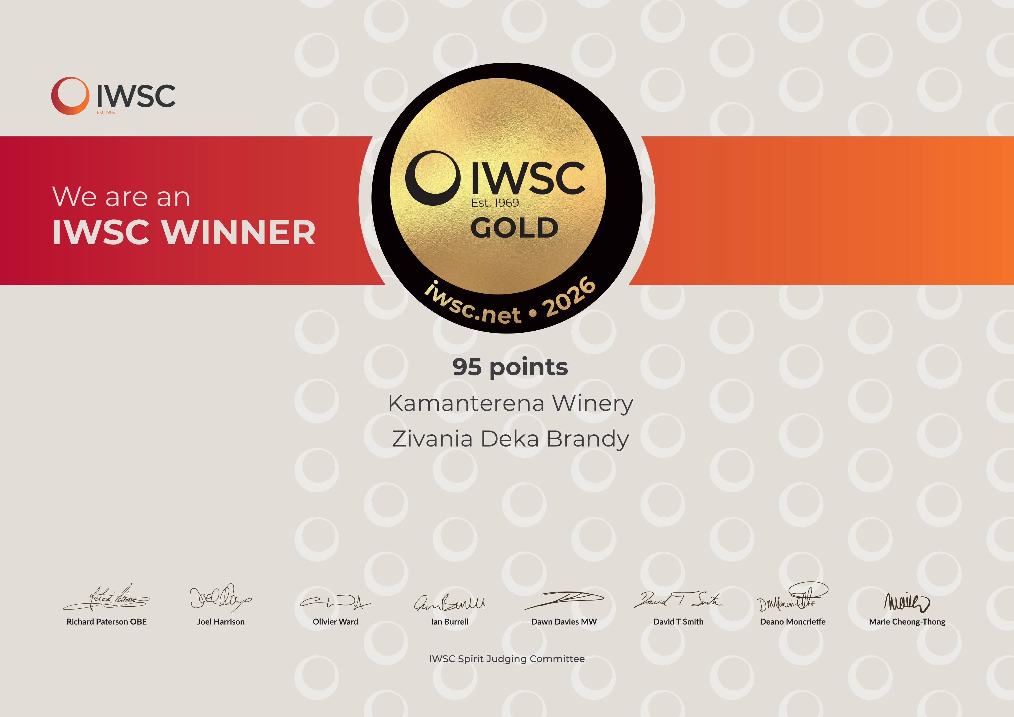IWSC 2026 — Spirit Certificate, Gold