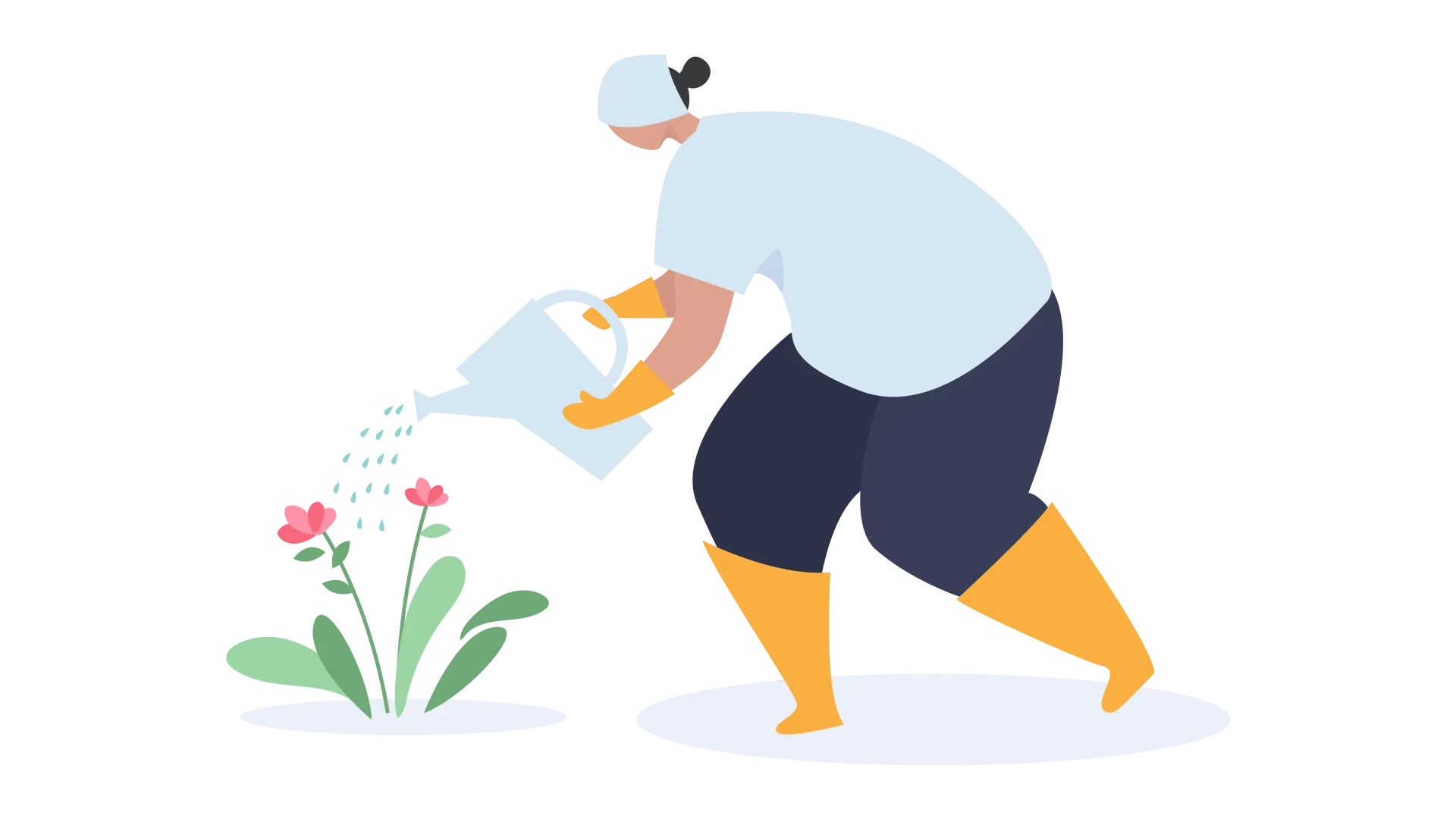 Illustration of a person watering a flower