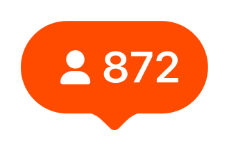 White user icon next to the number 872 inside an orange speech bubble shape.