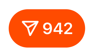 Orange button with a white paper plane icon and the number 942 indicating shares or messages.