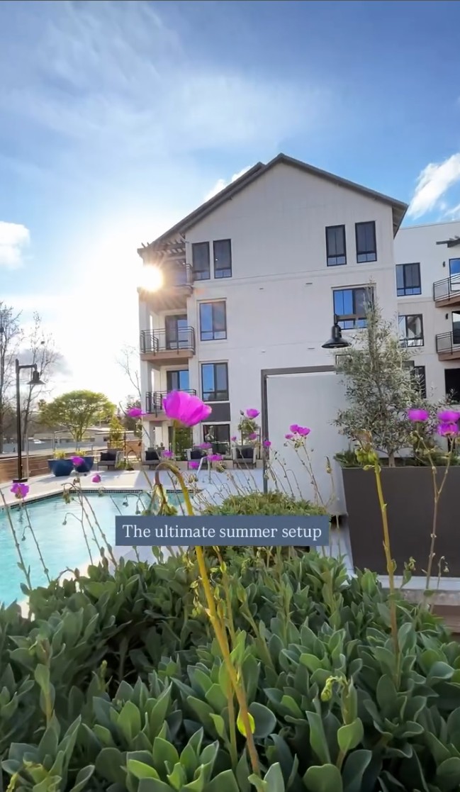 Outdoor pool with seating