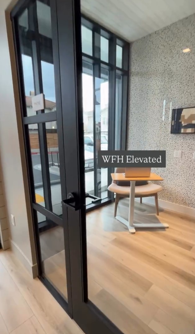 Work from home space with desk and large windows