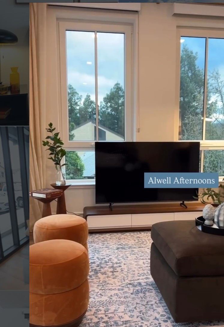 Livingroom with windows, TV and furniture