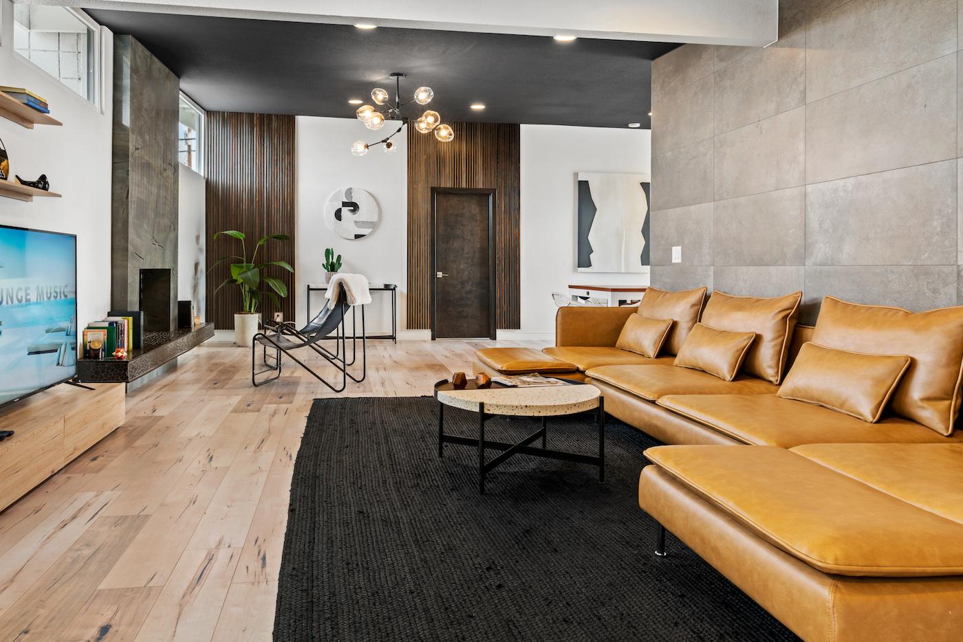 Modern kitchen remodel with dark stone island, Las Vegas
