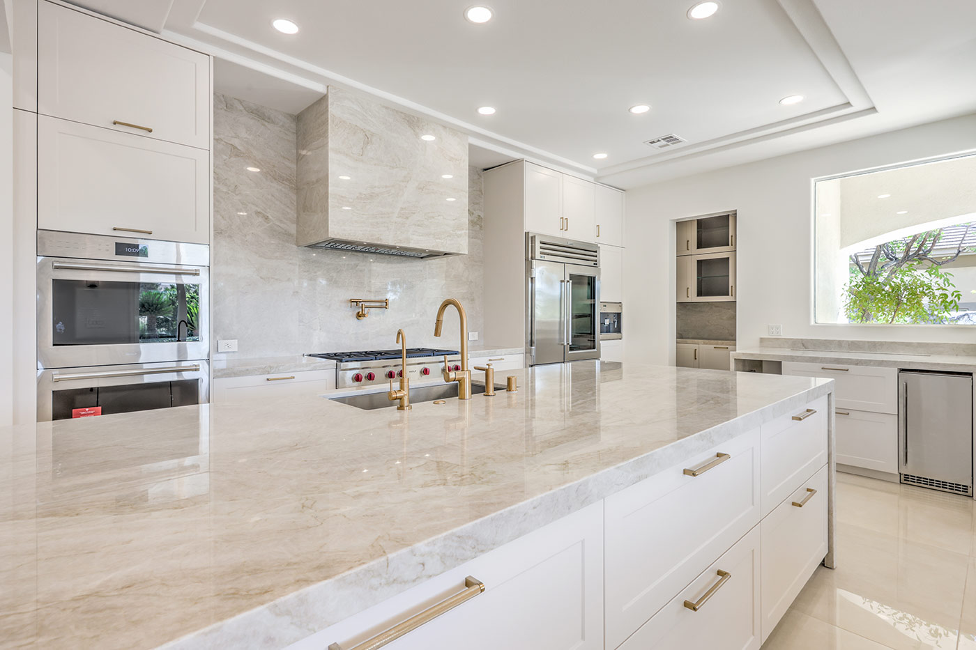 Transitional kitchen renovation with quartzite countertops, Las Vegas