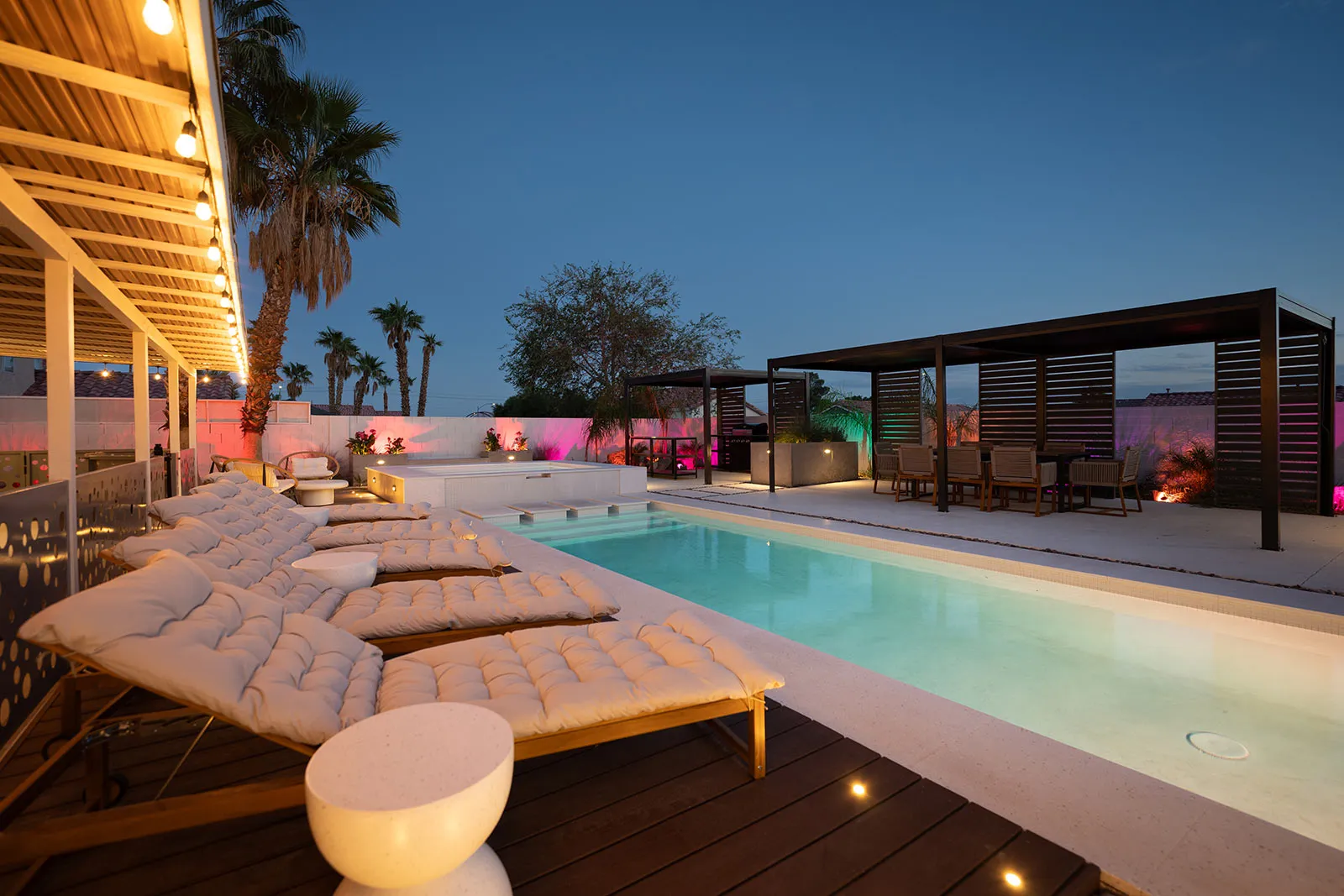 Covered patio and outdoor living space extending a Las Vegas home